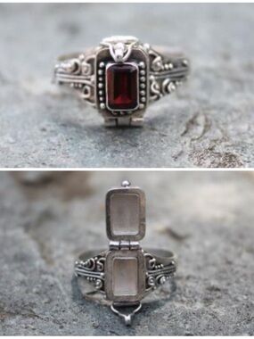 Sterling 925 Silver Vintage-Style Poison Ring with Garnet Stone Size 6